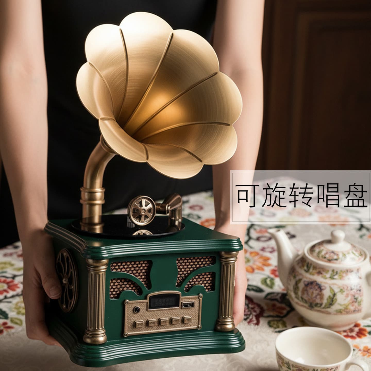 Retro Mini Phonograph with Large Speaker, Bluetooth Mini Speaker, Antique-Style Speaker, Multifunctional Ornament, M6 Vinyl Record Player, Nostalgic