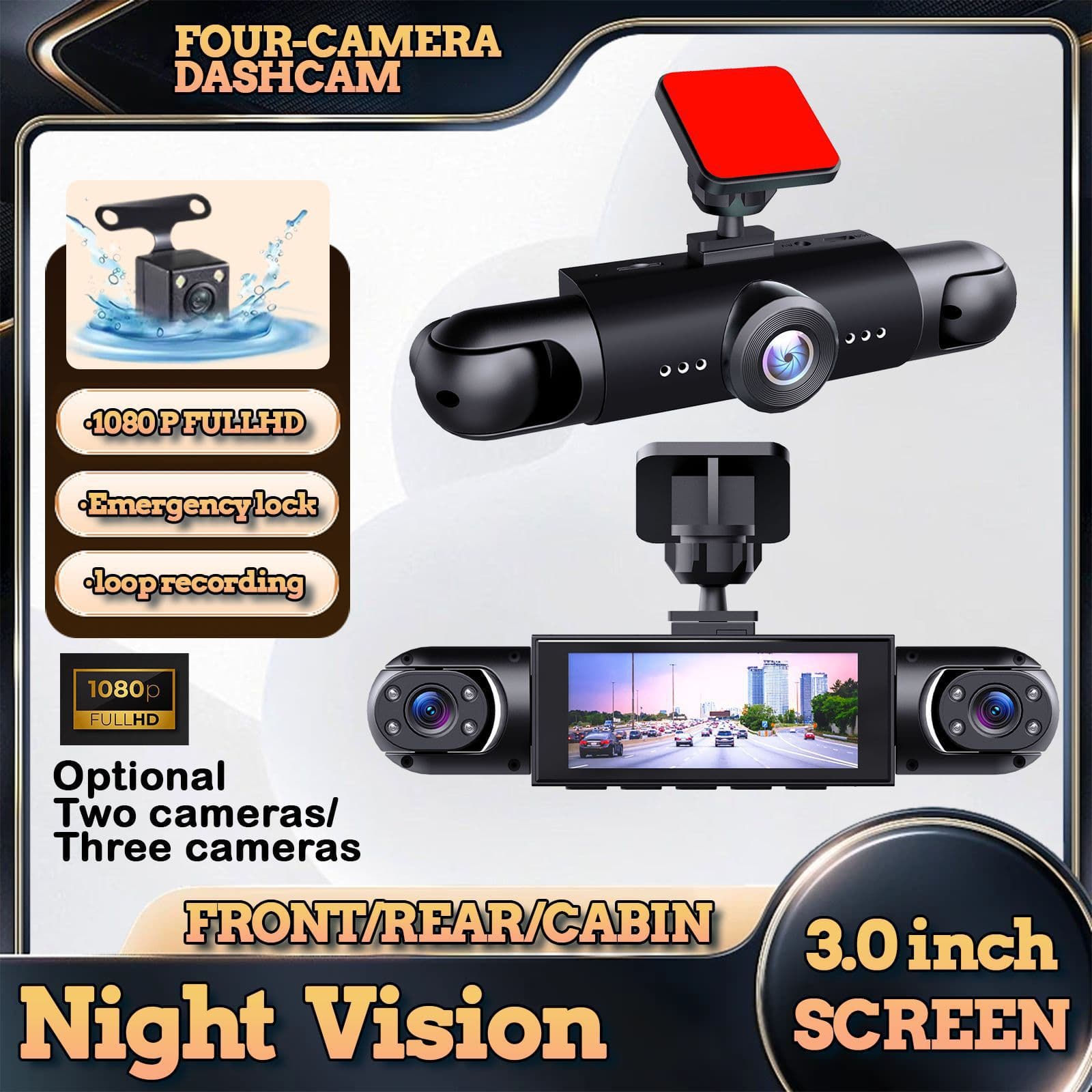 Y109 4-Channel 4-Camera Recording Best-Selling Surveillance Dash Cam HD 360-Degree Panoramic Car Recorder Factory Direct