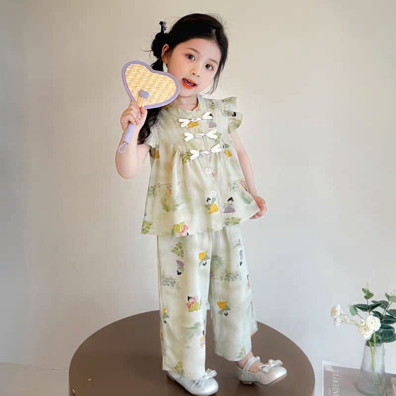 Girls' Summer Set 2025 New Fashionable Children's Summer Outfit Chinese Style Vest Thin Baby New Chinese Two-Piece Set