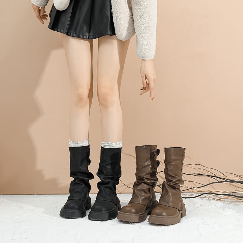 British Style Short Boots for Women 2025 New Autumn Winter Wrinkled Riding Boots Thick Sole Boots Tube Boots Stacked Student Boots