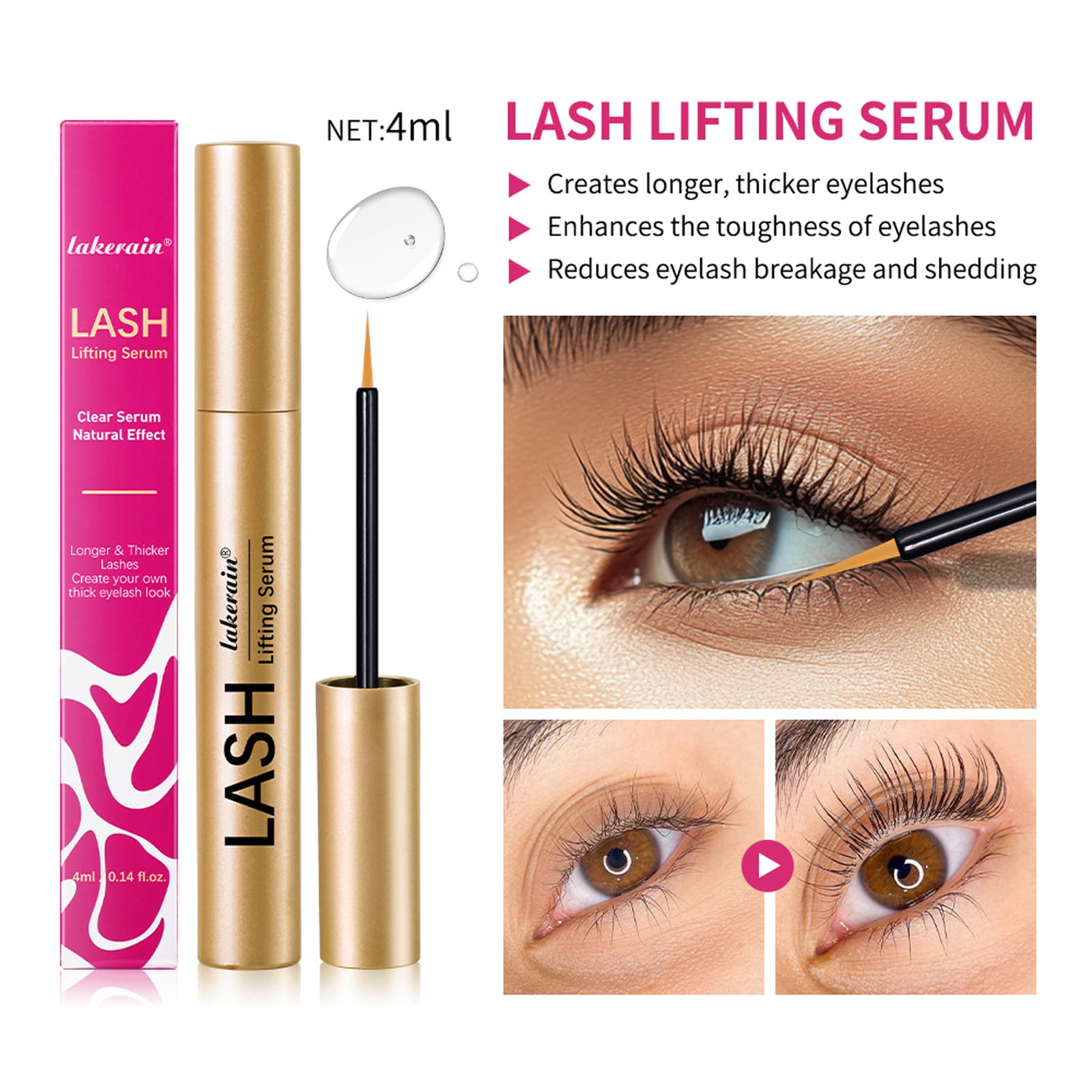 Cross-border lakerain Eyelash and Brow Serum Mascara, Lengthening, Volumizing, Curling, Natural Black Setting Gel