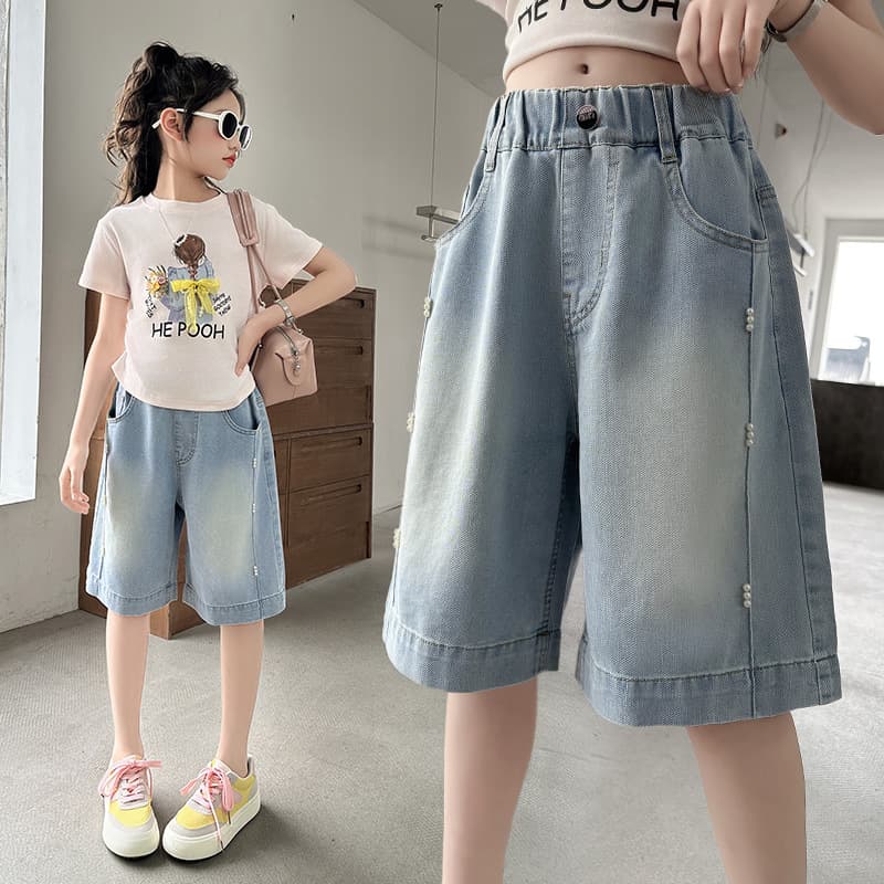 Girls Denim Bermuda Shorts Summer Thin Outdoor Children Pants 2026 New Big Kids Summer Mid-Length Shorts Cross-Border Fashion
