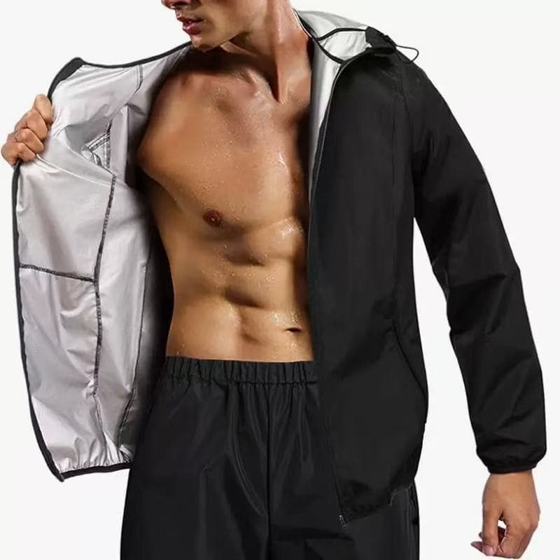 Cross-border Men's Zipper Hooded Sweat Suit Fitness Long Sleeve Set Sauna Suit Pocket Training Wear