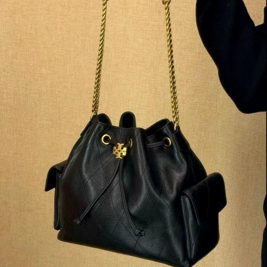 TB women's bag bucket bag charlie denim drawstring Charlie lucky bag bag rhombus chain denim crossbody tote bag