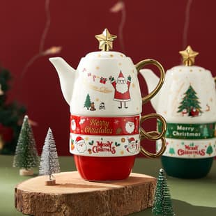 Gold-Plated Tea Set, Ins Christmas Ceramic Teapot, Amazon Best-Selling Christmas Gift, One Teapot with Two Cups