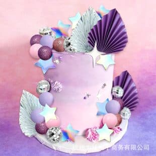 41pcs Purple Disco Ball Fan Cake Decorations Laser Star Cool Girl Birthday Bachelorette Party Cross-border