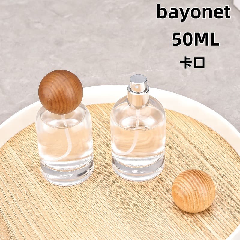 F097A-Wholesale 50ml Wooden Cap Perfume Dispensing Bottle Bayonet Bottle Laboratory Perfume Bottle Glass Spray Empty Bottle