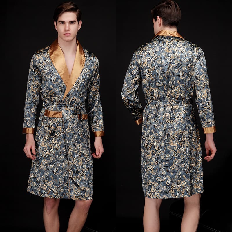 Yaoting Amazon Wearable Robe Silk Ice Silk Men's Pajamas Long Sleeve Bathrobe Home Wear Wholesale WP032