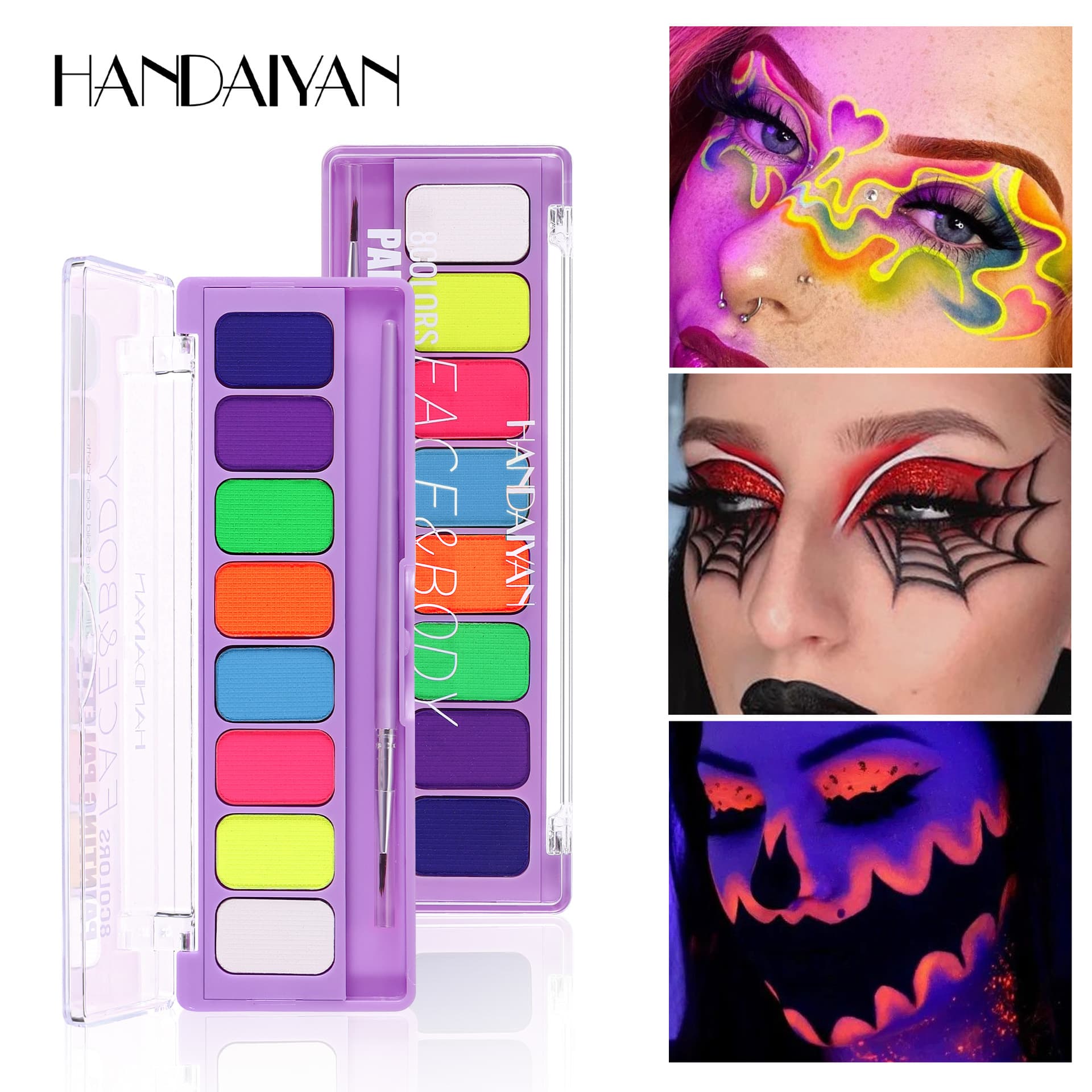 Cross-border face paint fluorescent color painting plate body face painting HANDAIYAN quick-drying Halloween 8 colors face paint