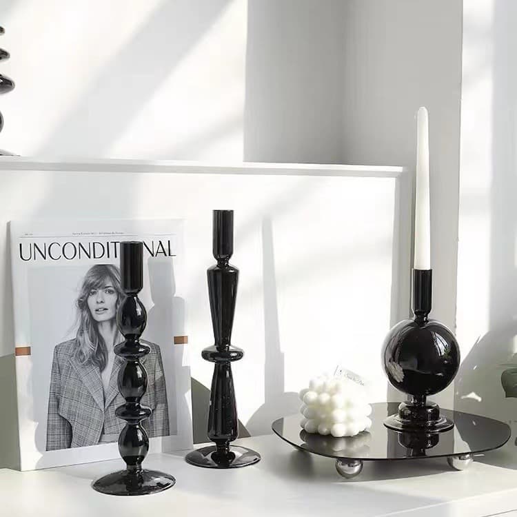 Nordic Style Luxury Black Glass Candle Holder Decorative Props Photography Simple Tray Home Clothing Store Display Ornaments
