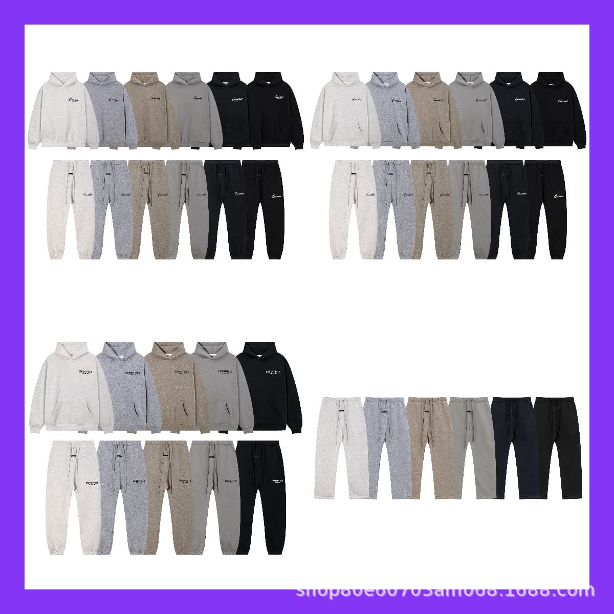 Essentials black sweatshirt suit American high street basic style plus velvet loose slimming sweatpants trendy brand for men and women