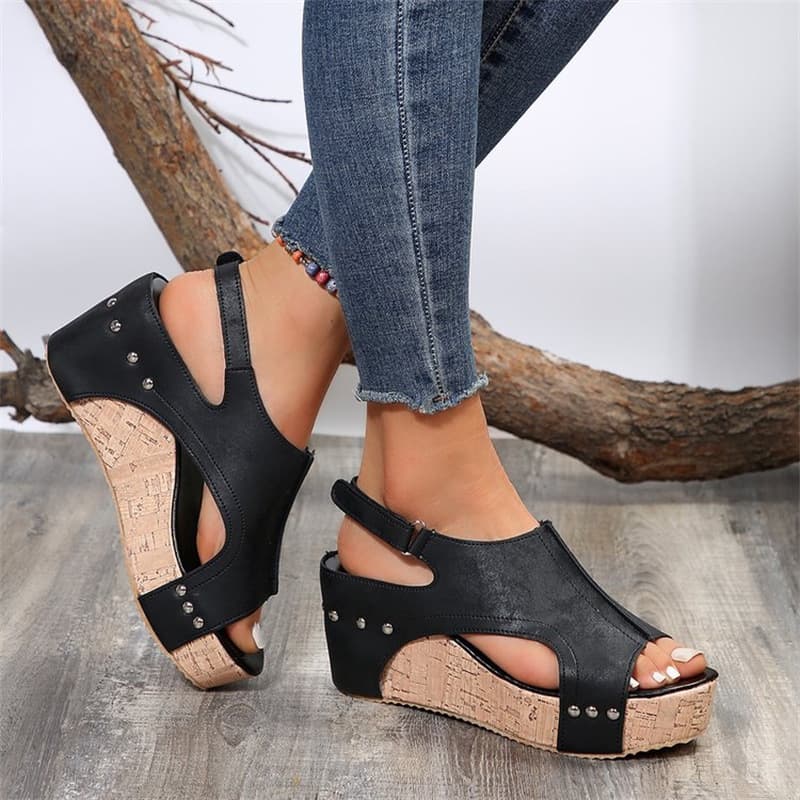 Cross-border Trade 2024 Roman Sandals Flat Thick Sole Sandals Large Size Shoes Peep Toe Women's Stock Wedge Heel Sandals Women