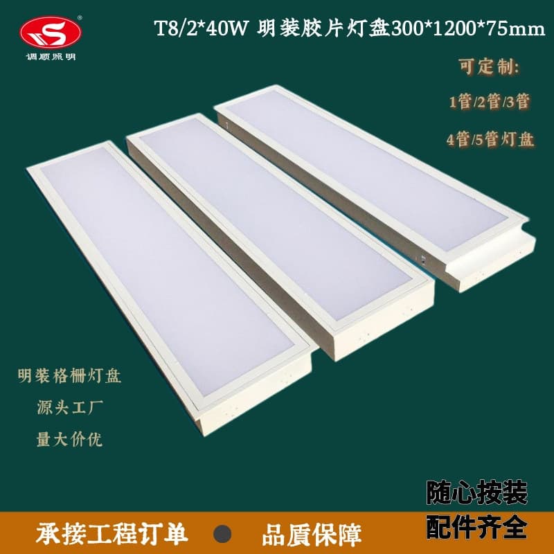 Milky Film LED Light Panel, T8 Double Tube 300x1200mm, Neutral Packaging Surface-Mounted Light Panel for LED Office Lighting