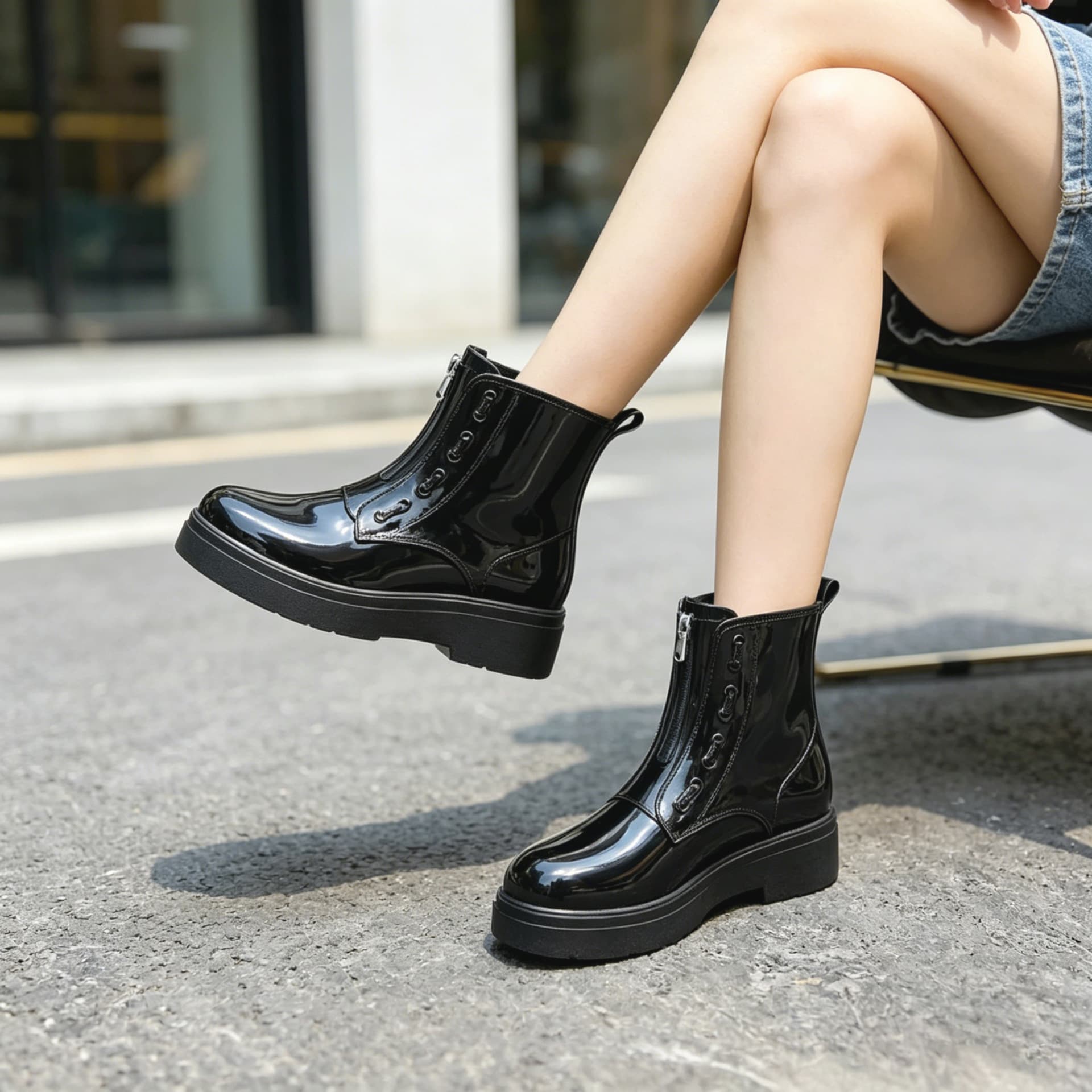 Fashionable Women's Mid-Calf Rain Boots High-Top Motorcycle Wear-Resistant Jelly Soft Bottom Anti-Slip Waterproof Shoes Punk Thi