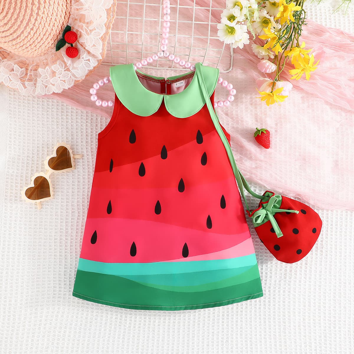 Cross-border exclusive supply—2025 summer baby girl doll collar fruit print dress cute casual dress