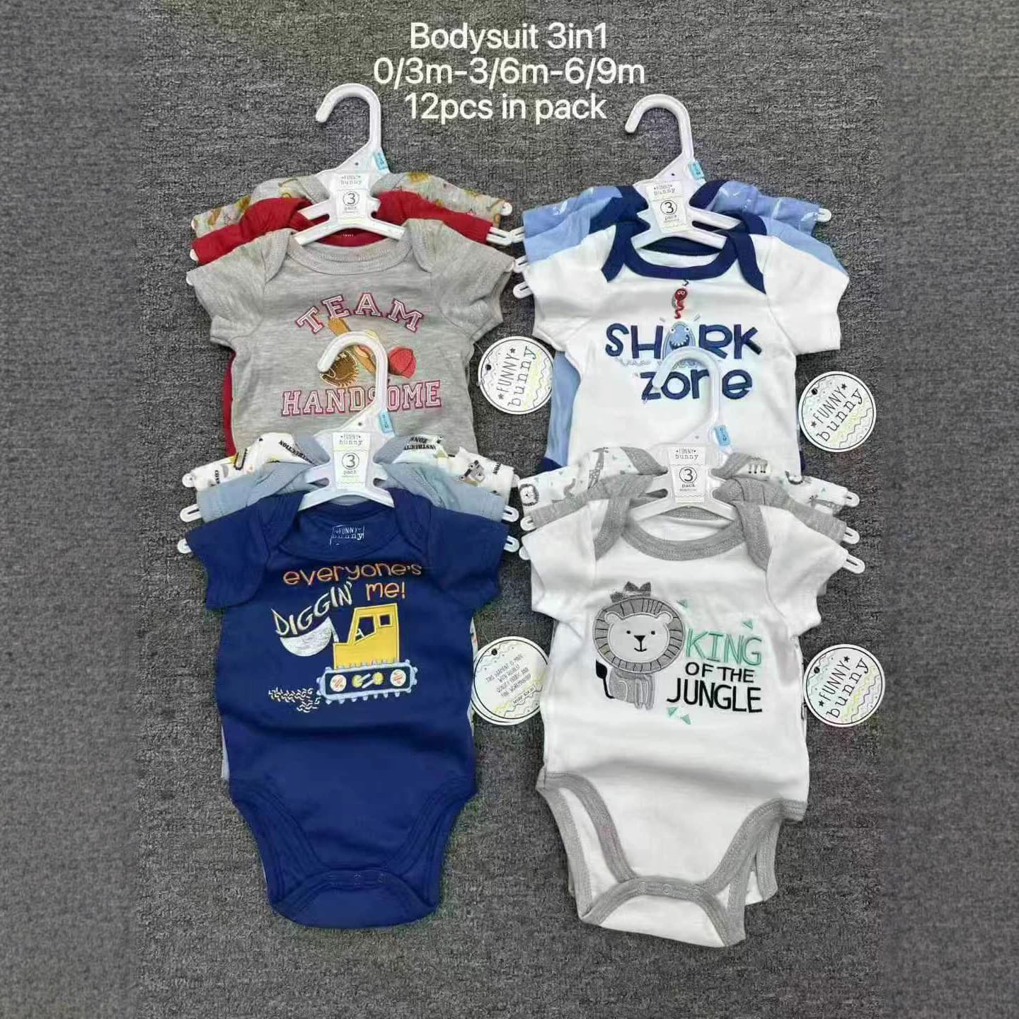 New Cross-Border Cotton Baby 3Pcs Bodysuit Short Sleeve Summer Printed Baby Romper Set Baby Wear