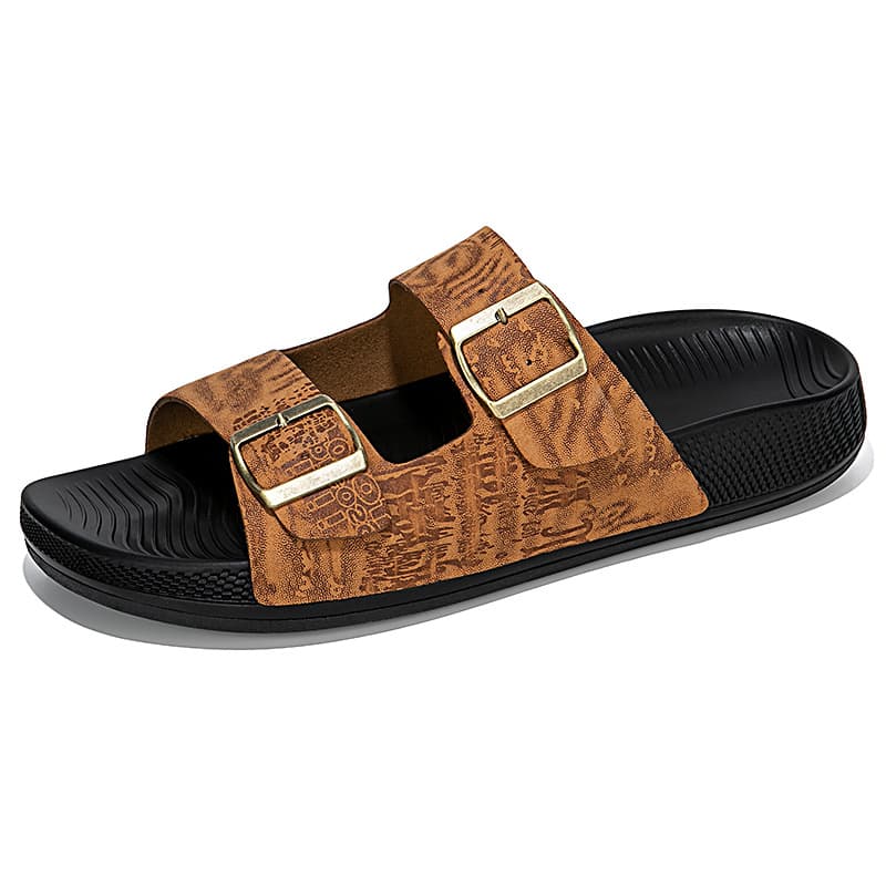 Platform casual retro home sandals, trendy summer leather-textured buckle, suitable for men to wear outdoors.