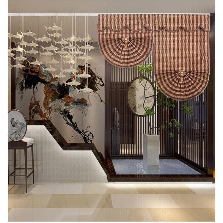 New Chinese-style custom fan-shaped bamboo blinds, Roman shades, bamboo roller curtains for balconies, hotels, restaurants, and tea rooms, handcrafted bamboo weaving
