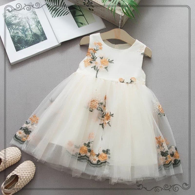 Girls Baby Dress Drop Shipping Summer Solid Color Elegant Embroidered Flower Lace Tulle Dress for Toddler Girls Children Clothing