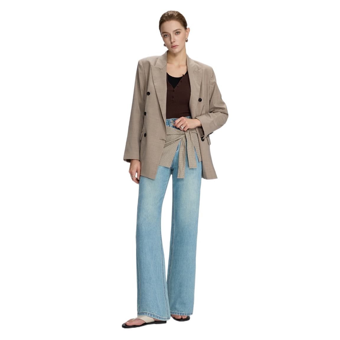 Urban Commute High-Waist Slimming Bootcut Jeans for Women 2026 Fall New Loose Draping Wide-Leg Straight Pants