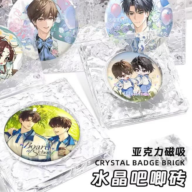 Badge Brick Water Wave Pattern Acrylic Magnetic Anime Merchandise 75mm Double Badge High-Aesthetics Display Stand