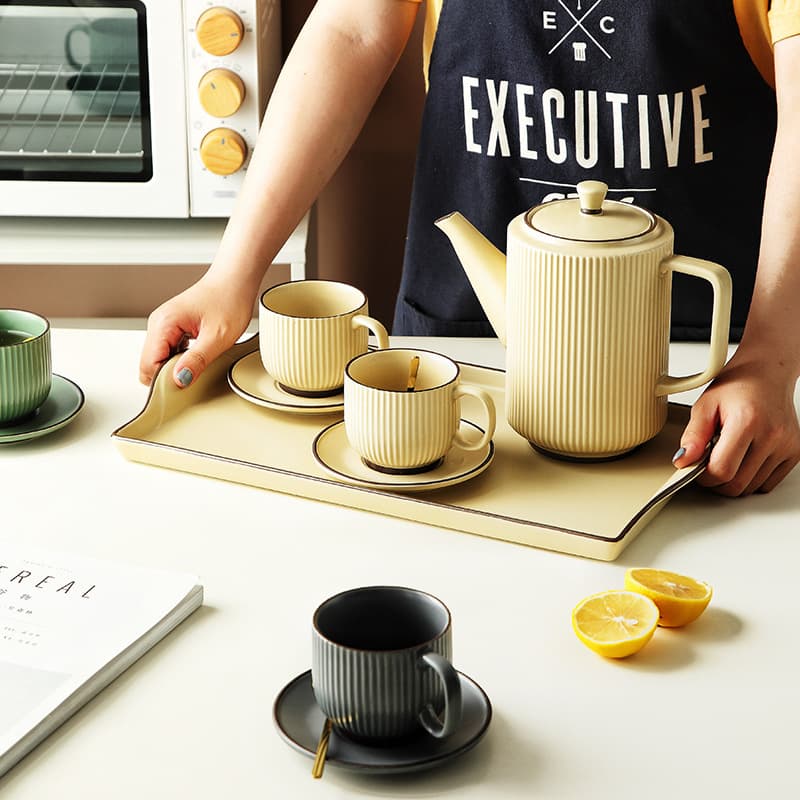 Xujia Nordic Ceramic Tray Teapot Water Cup Coffee Cup Saucer Set Light Luxury Vintage Hand Drip Home Use