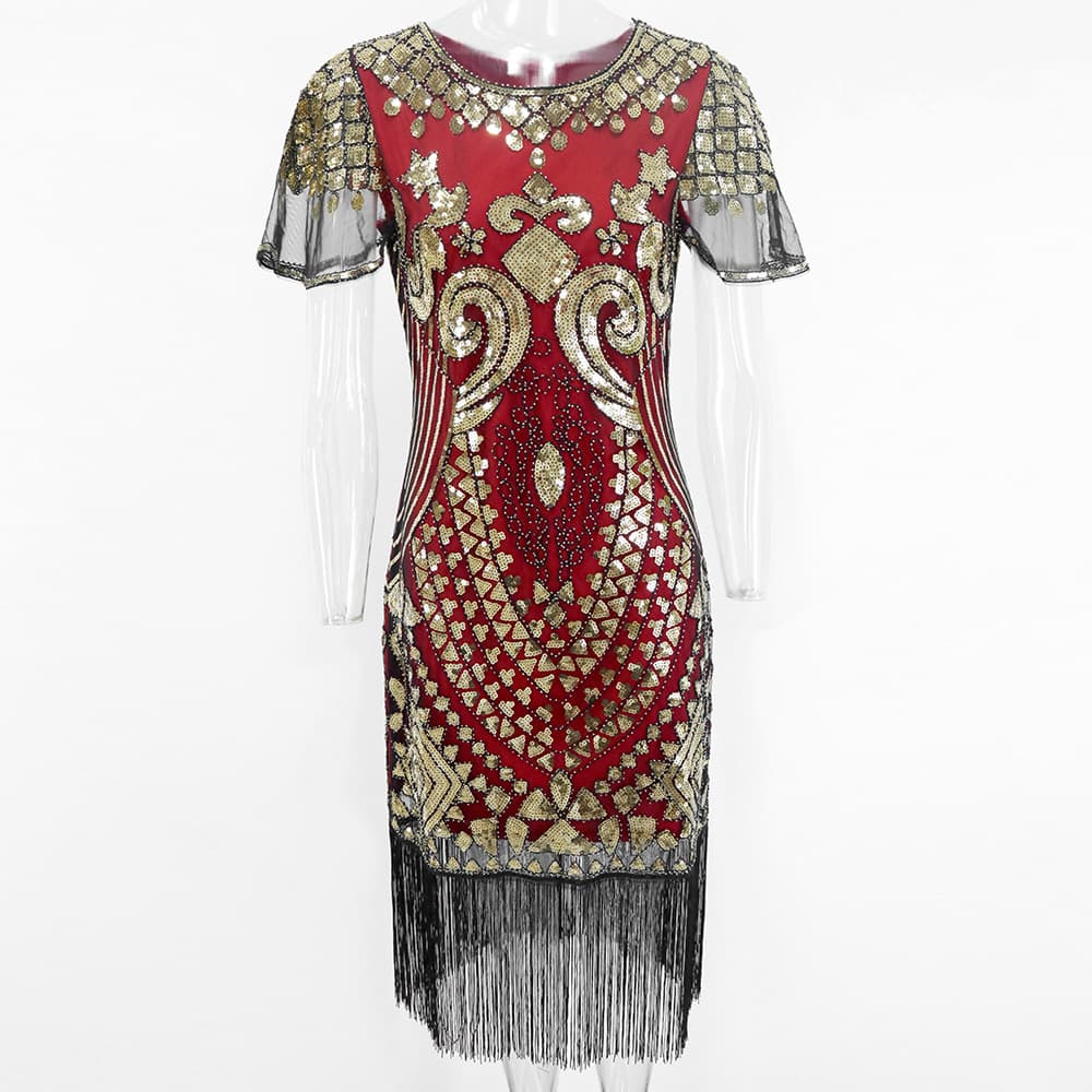 Sequin Fringe Dance Dress Party Gown Latin Dance Skirt Stage Performance Costume Competition Dress