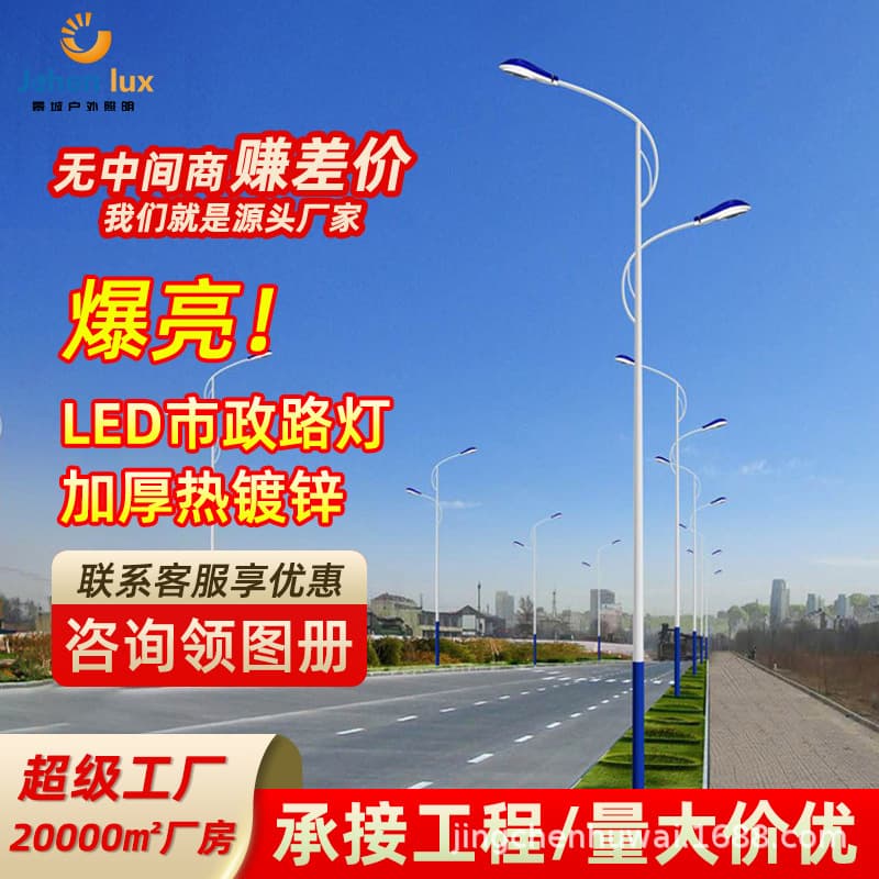 Custom High-Low Arm Municipal Street Light 5m 6m 7m Galvanized Light Pole Conch Arm Herringbone Arm Factory Direct