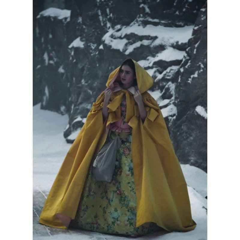 Vintage Bow Long Cape with Hood, Shawl for Drama Stage Costume, Runway Matching Hanfu Hooded Coat
