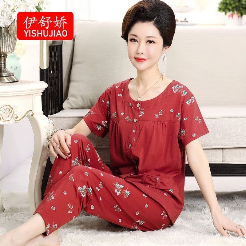 200 jin Homewear Summer Pajamas for Elderly Women, Comfortable Short Sleeve for Mother and Grandmother