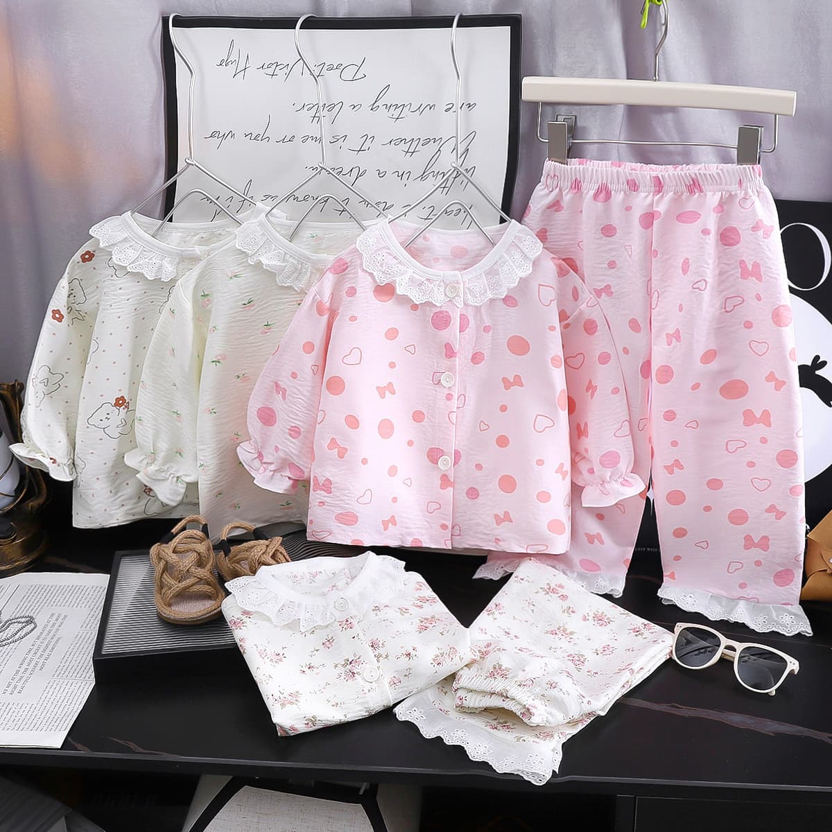 Girls' Homewear Set New Loose Thin Pajama with Lace Ankle Pants, Air Conditioning Suit Two-Piece Kids' Wear Wholesale
