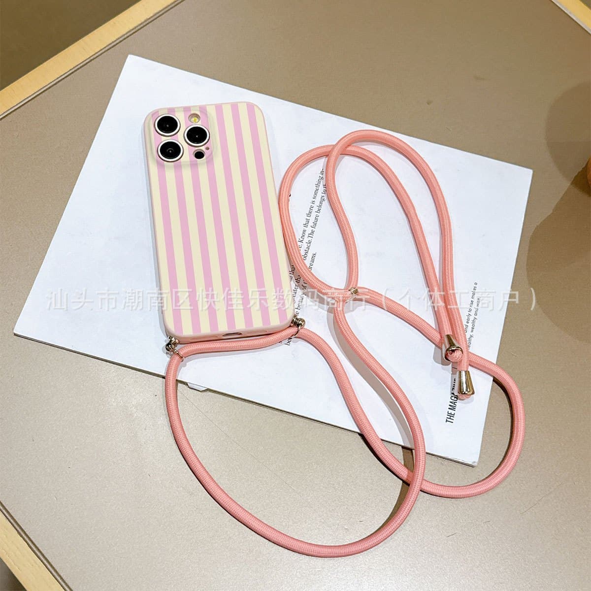 Pink Striped Compatible with Apple 17 Pro Phone Case iPhone 16/15/14/13/12/11 Creative Crossbody Lanyard