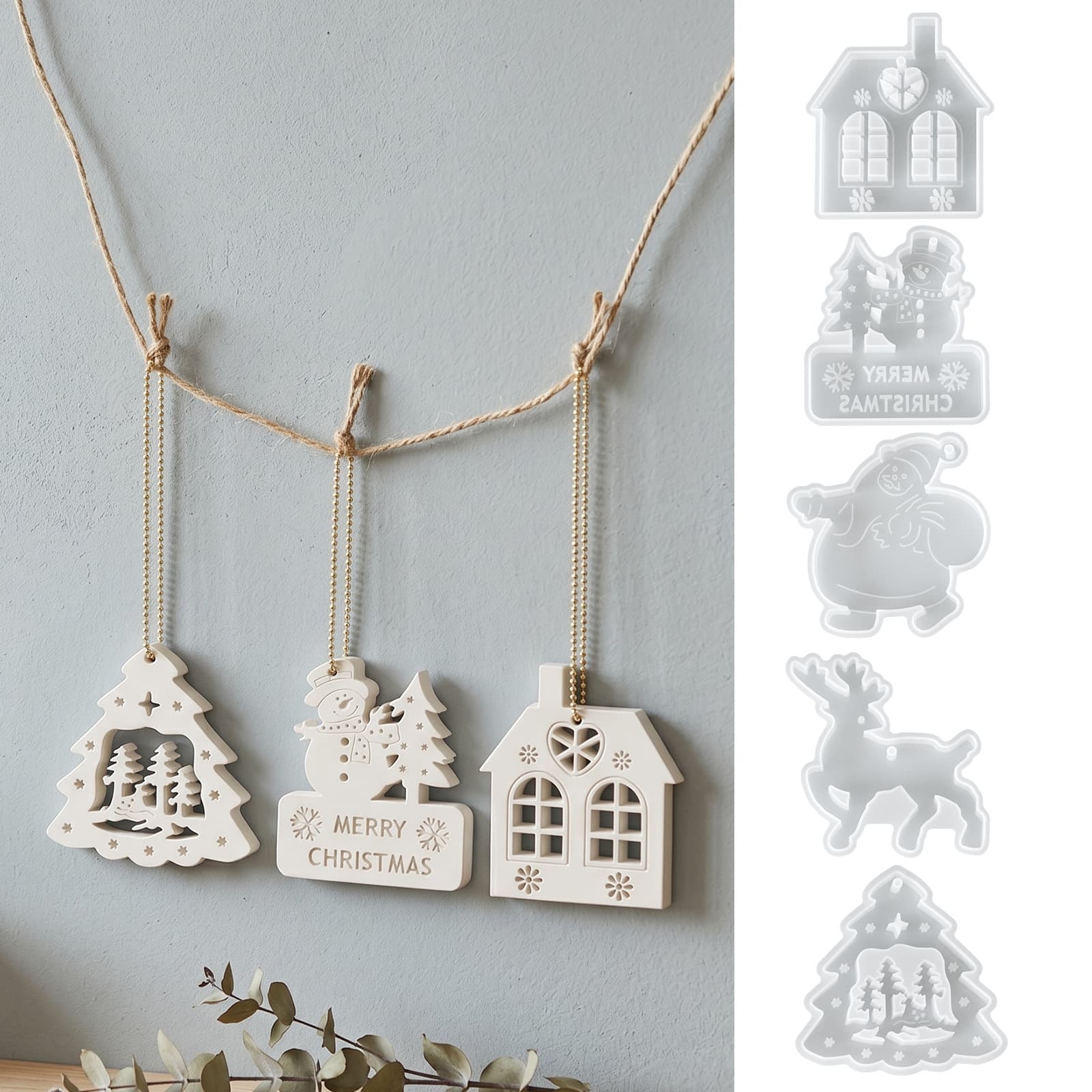 Christmas Hollow-Out Hanging Plaster Ornaments DIY Aromatherapy Small House Snowman Reindeer Christmas Tree Hanging Decorations Silicone Mold