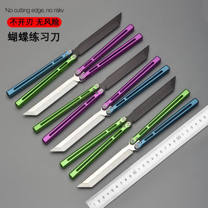 Aluminum alloy butterfly knife, unedged practice training knife, folding hand-throwing fancy CSGO toy integrated CNC throwing knife