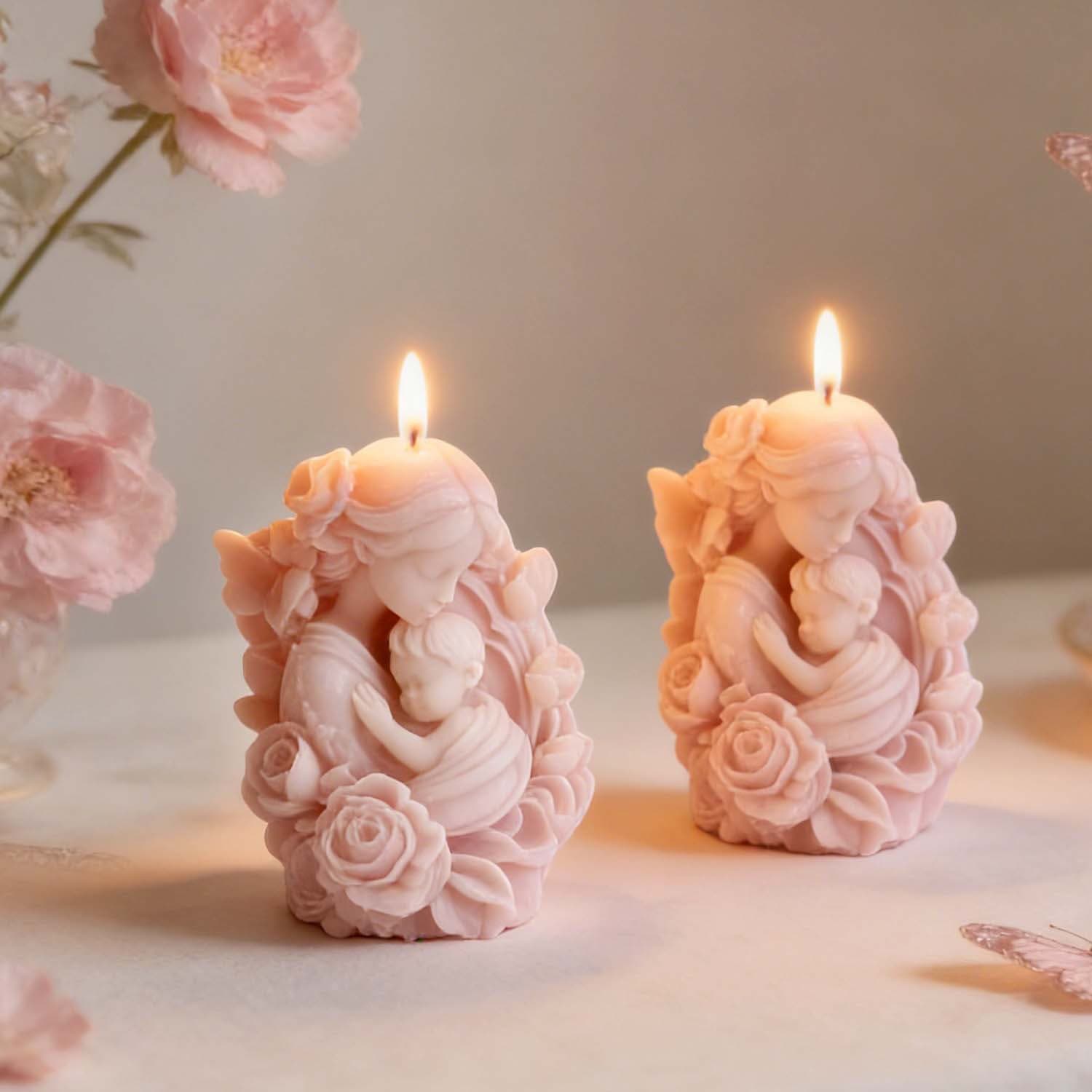 Proud DIY Mother's Day Flower Bouquet Mother and Child Resin Mold Plaster Ornament 3D Solid Aromatherapy Silicone Mold