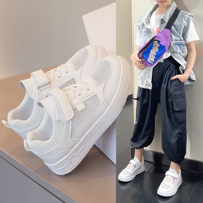 Children's Skate Shoes Spring Style White Boys Shoes Mesh Girls White Shoes Casual Primary School Students White Sports Shoes