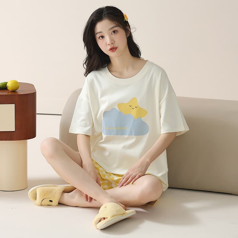 Women's Pajama Set Summer 2026 New Cotton Short Sleeve Sweet Cute Plus Size Loungewear