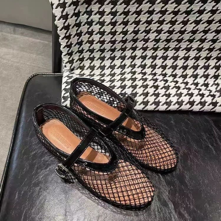Summer Breathable Mesh Women's Shoes Fishnet Breathable Single Shoes Niche Round-toe Shallow Mouth Flat Ballet Shoes