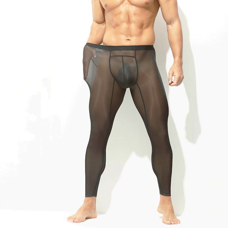 50g ultra-thin tight thermal autumn pants transparent see-through cropped pants Amazon cross-border sexy high elastic shark pants for men.