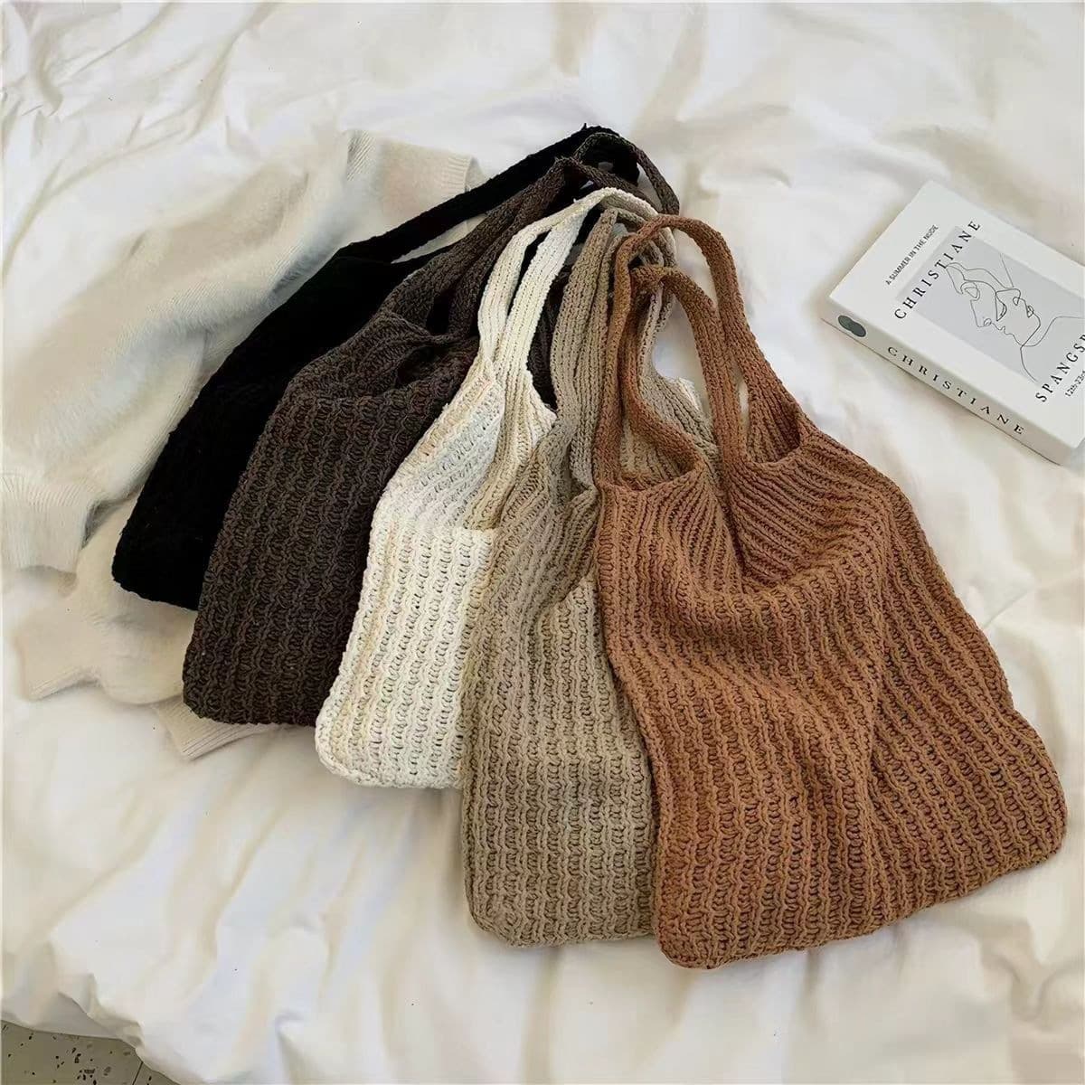 Versatile holiday knitted new summer knitted tote bag for women 2025 large capacity shoulder bag handbag lazy style