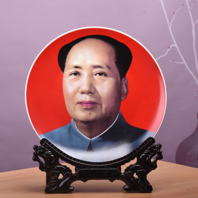 Chairman Mao Ceramic Porcelain Plate Ornament, Great Leader Portrait Decorative Plate, Hanging Disc for Office Desk, Wine Cabinet Decoration, Commemorative Plate