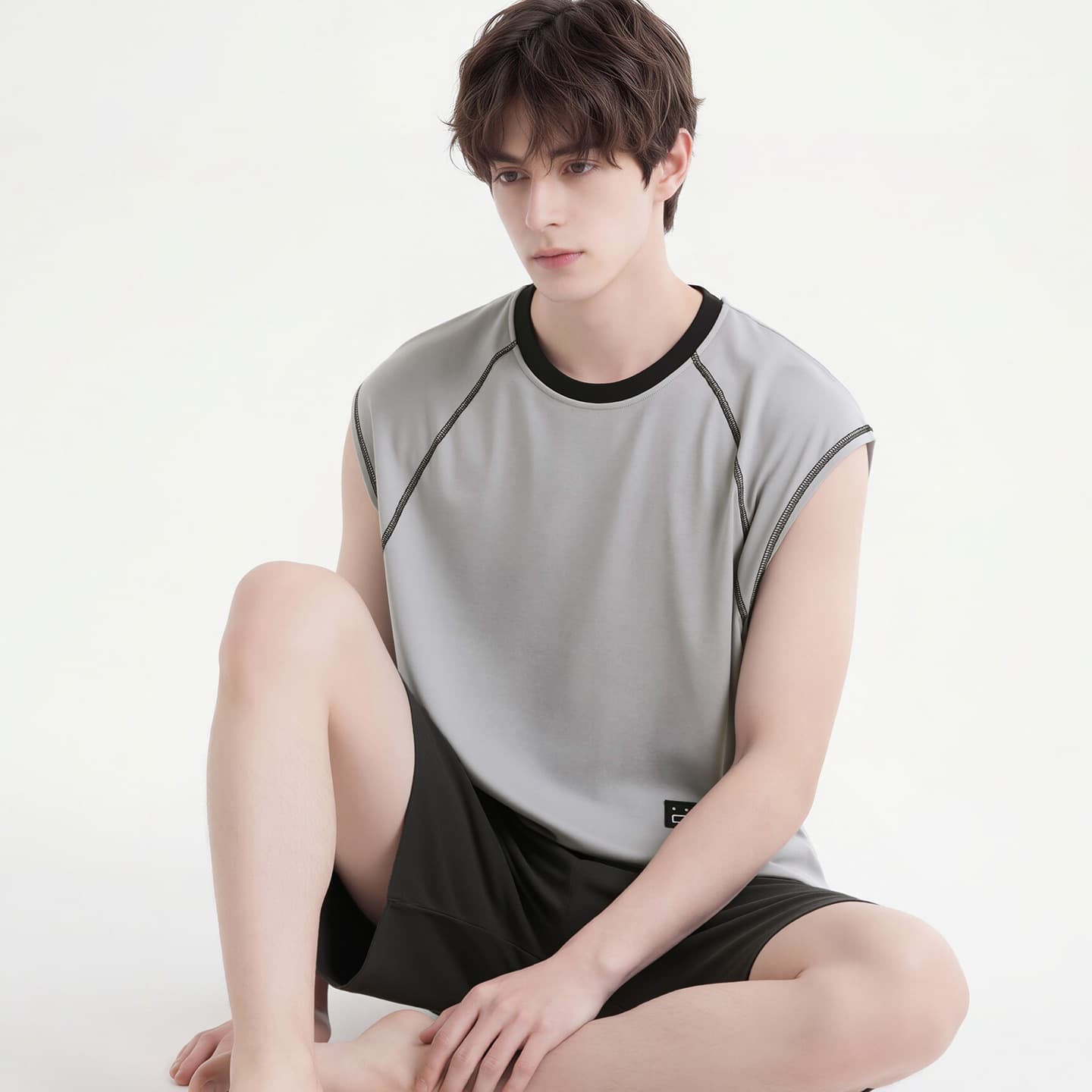 Men's Summer Cotton Thin Sleeveless Vest and Shorts Pajama Set, Youth Homewear, Simple and Casual Men's Style