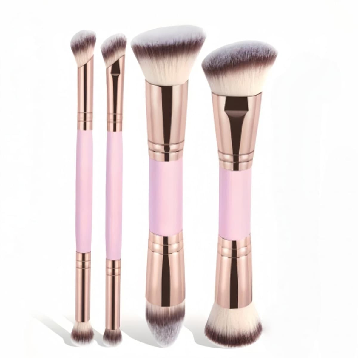 Dual-Ended Foundation and Blush Brush Set of 4, Three-Color Soft Bristle Makeup Tools, Contour Brush, Powder Brush, New Cross-Border Product