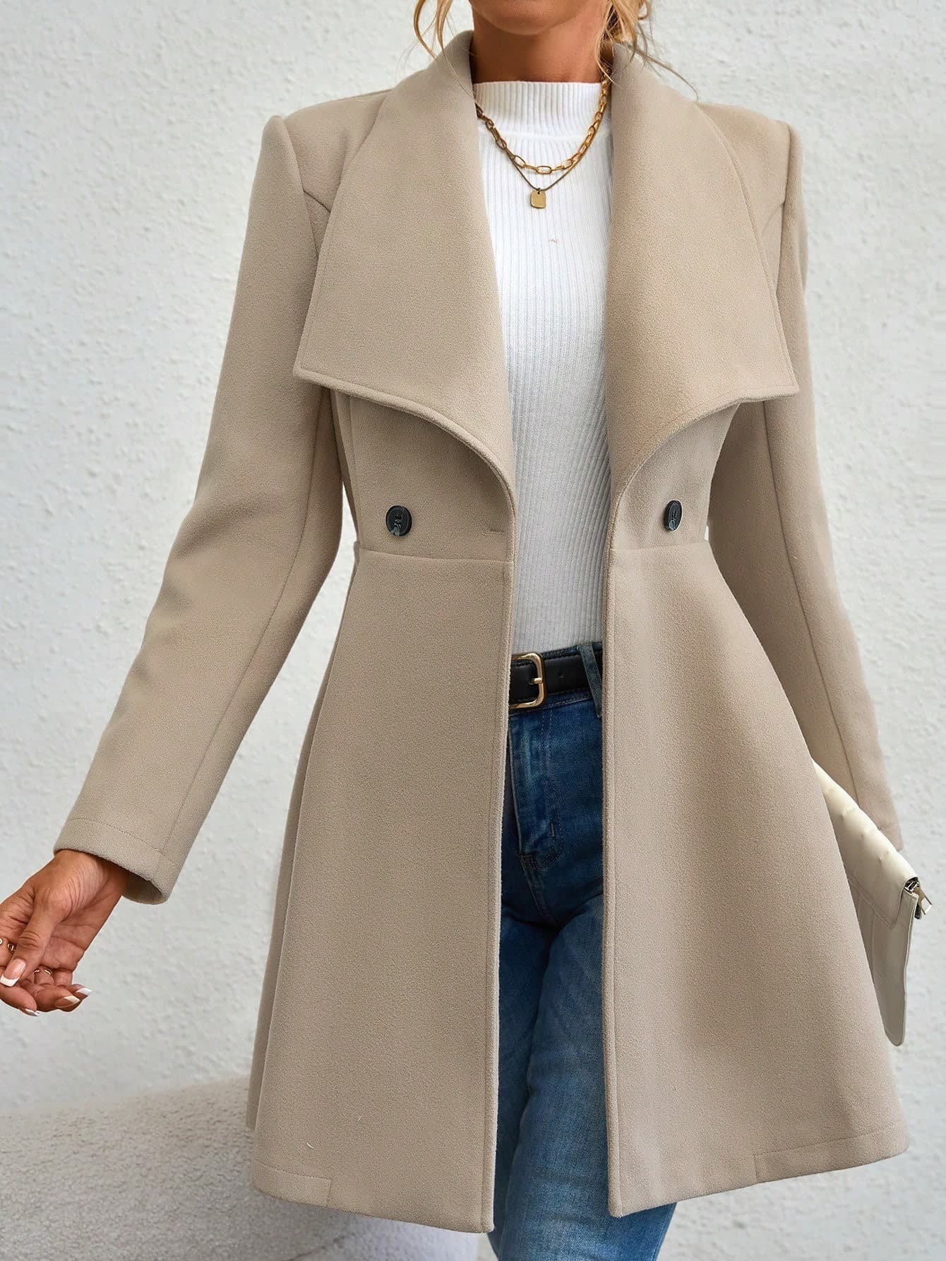 Women's Slim Fit Mid-Length Wool Coat with Notched Lapel, Elegant Style for Fall and Winter, Amazon Cross-Border Europe and US