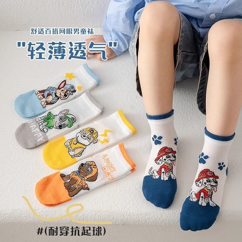 Children's Socks Spring and Summer Thin Style Paw Patrol Boys Mesh Breathable Cotton Socks Baby Cartoon Short Socks for Toddlers and Older Kids