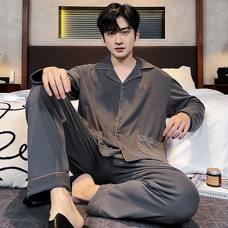 Double-sided De'ron Fleece Men's Pajamas Autumn/Winter Thickened Warm Cardigan Wear-Out Home Suit Set