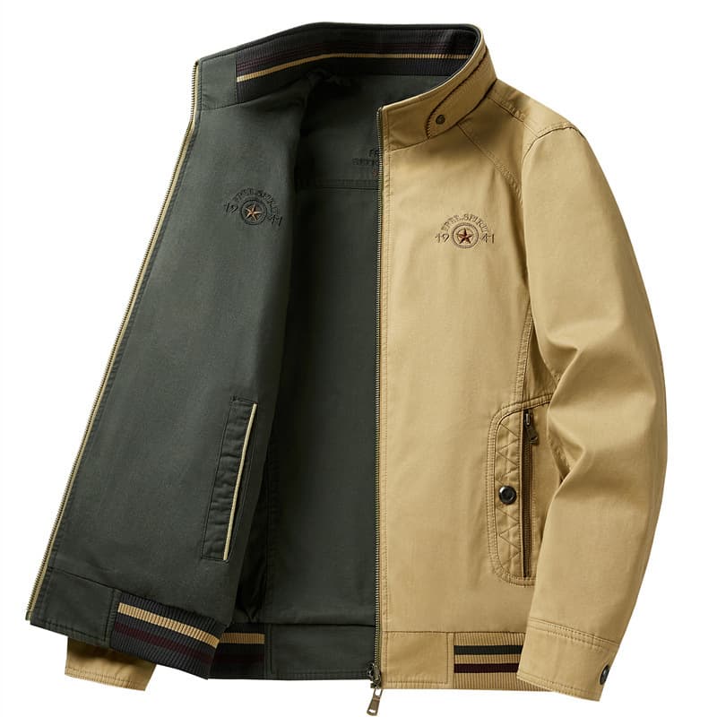 Autumn New Men's Reversible Jacket Loose Stand Collar Top Plus Size Washed Cotton Jacket
