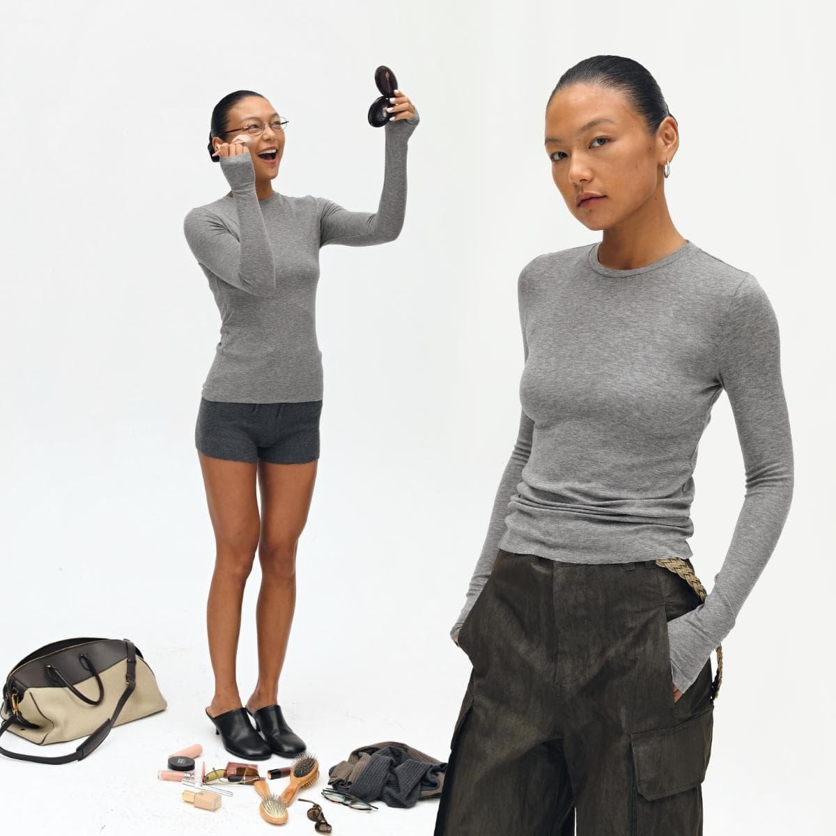 Oneup Autumn/Winter Tencel Wool Base Layer Slim Long-Sleeve Knit Top for Women, Versatile Crew Neck Tee