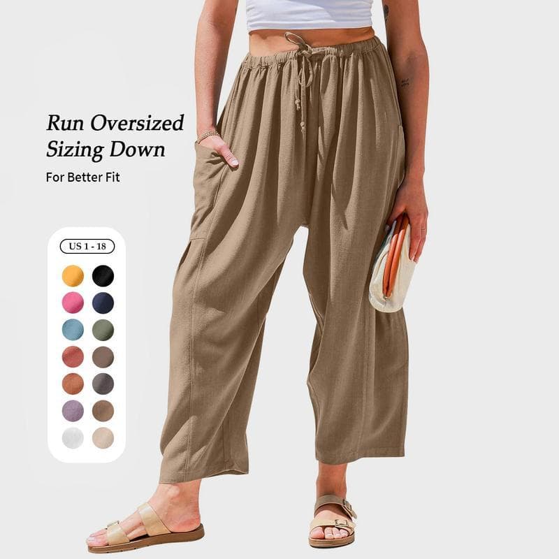 2025 new cross-border dropshipping women's linen wide-leg pants, casual loose beach pants, harem pants