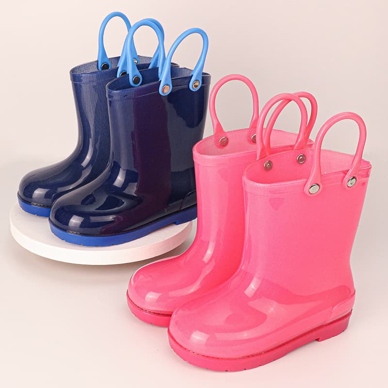 New Cross-border Online Shopping Jelly Color Solid Pattern Handled Unisex Children's Rain Boots, Rubber Water Shoes Ready to Ship